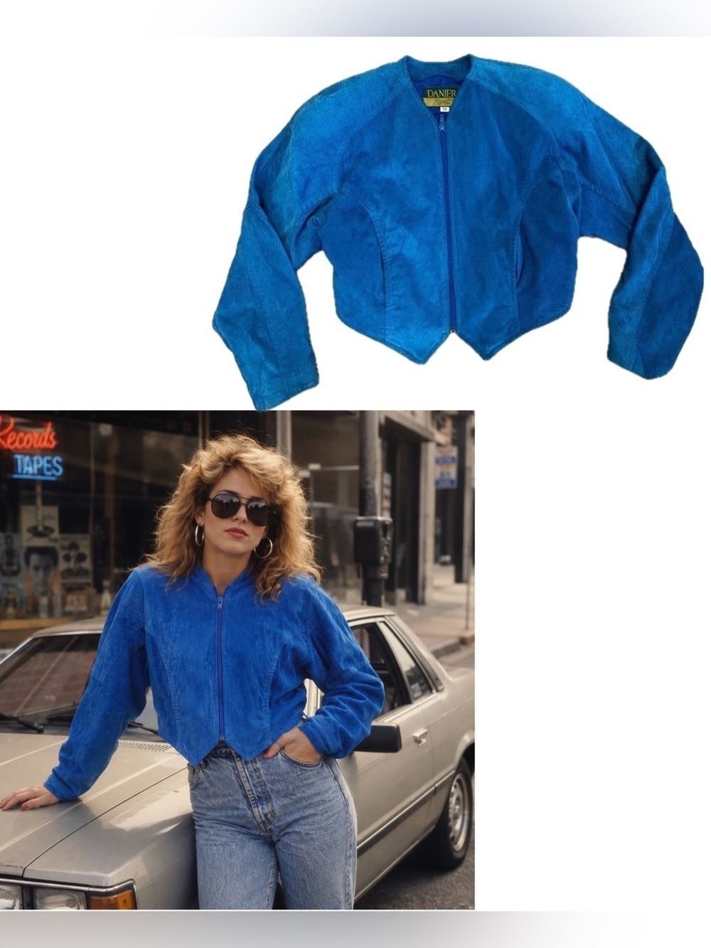 DANIER Leather Sport blue suede rare retro vintage 80’s 90’s bolero jacket Sz S